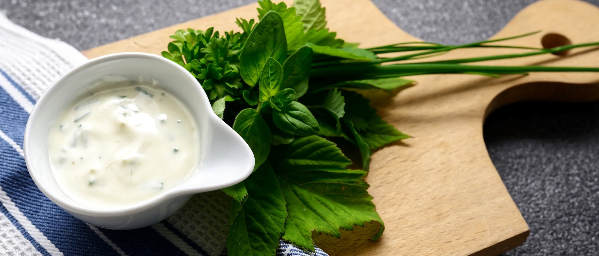 Home made salad dressing with fresh herbs