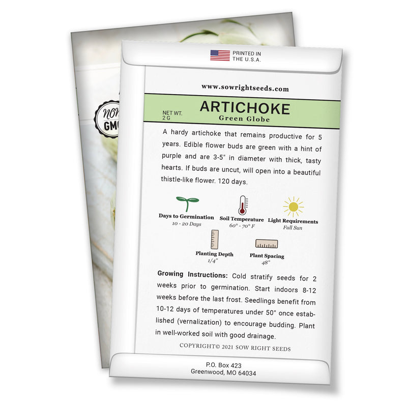 green globe artichoke back of packet product description and growing instructions