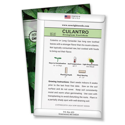 culantro seed packet includes variety highlights growing specs easy to follow planting instructions