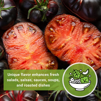 black beauty tomato seeds unique flavor enhances fresh salads salsas sauces soups and roasted dishes