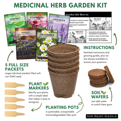 medicinal herb garden kit diagram 5 full size seed packets plant markets planting pots soil wafers instructions 