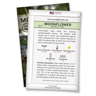 moonflower seed packet includes product description and growing instructions