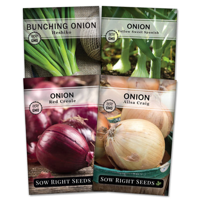 onion seed packet collection with 4 varieties of seeds for sale