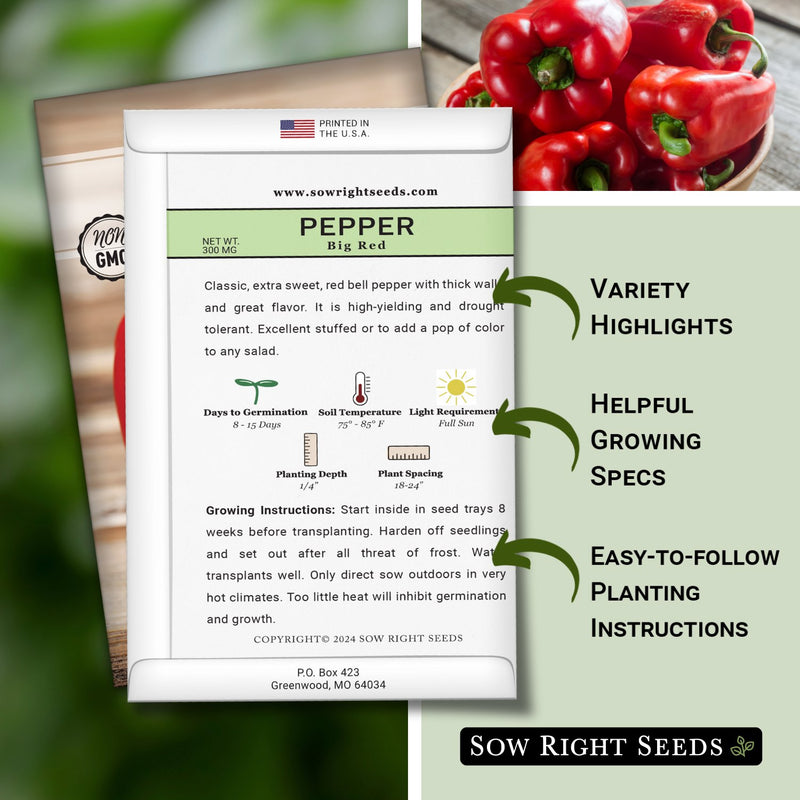 big red pepper seed packet features variety highlights helpful growing specs easy to follow planting instructions