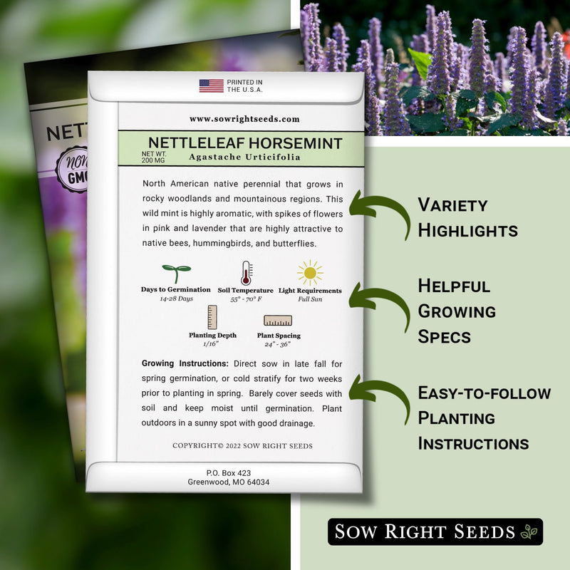 nettleleaf horsemint seed packet includes variety highlights helpful growing specs easy to follow planting instructions