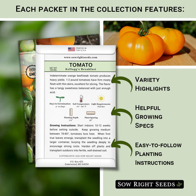 each packet in the rare vegetable collection features variety highlights, helpful growing specs, easy to follow planting instructions