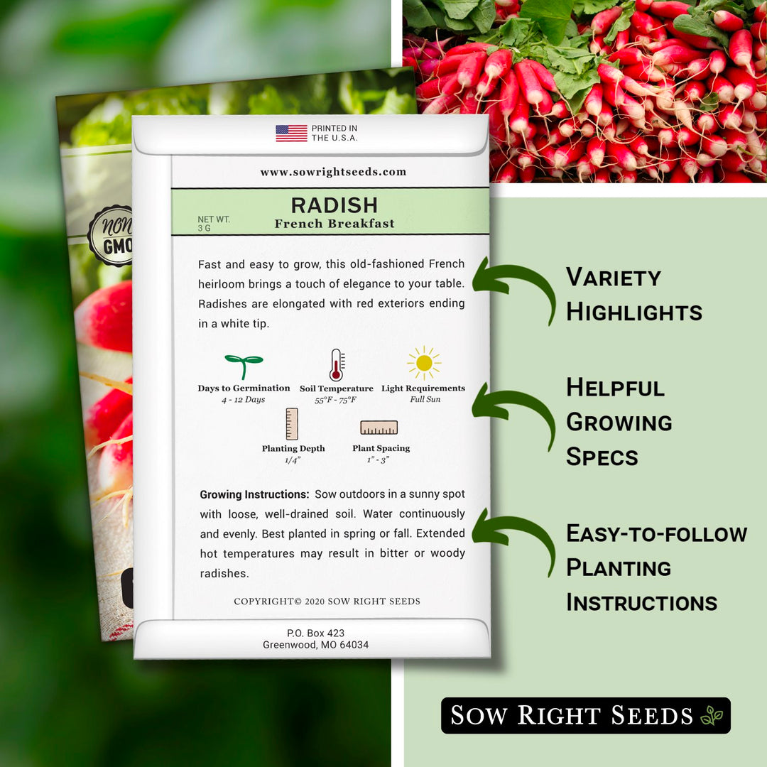 planting french breakfast radish seeds Sow Right Seeds - French Breakfast Radish Seed for Planting - Non-GMO Heirloom Packet with Instructions to Plant a Home Vegetable Garden