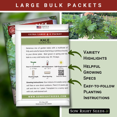 kale garden mix large bulk jumbo seed packet includes variety highlights helpful growing specs easy to follow planting instructions