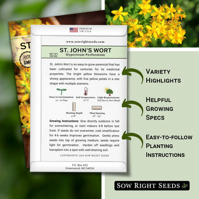 st john's wort seed packet includes variety highlights helpful growing specs easy to follow planting instructions