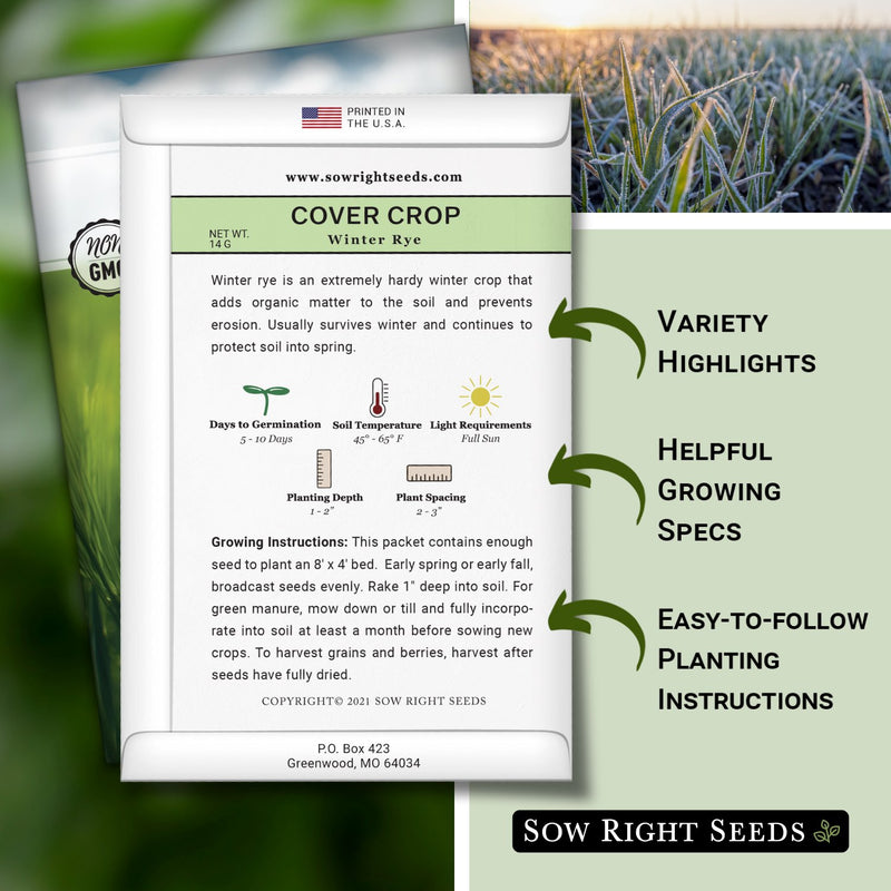 winter rye cover crop seed packet includes variety highlights helpful growing specs easy to follow planting instructions