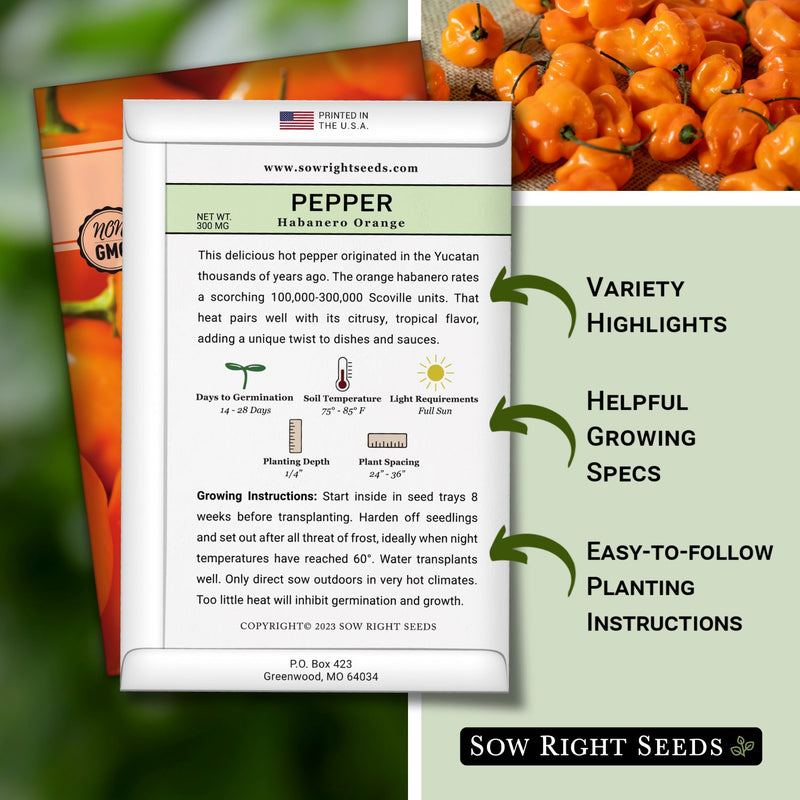 habanero orange pepper seed packet includes variety highlights helpful growing specs easy to follow planting instructions