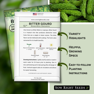 bitter gourd seed packet includes variety highlights helpful growing specs easy to follow planting instructions