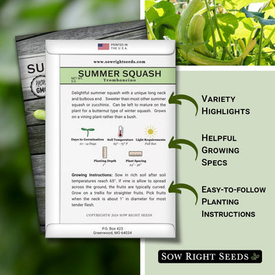 tromboncino rampicante summer squash seed packet includes variety highlights helpful growing specs easy to follow planting instructions