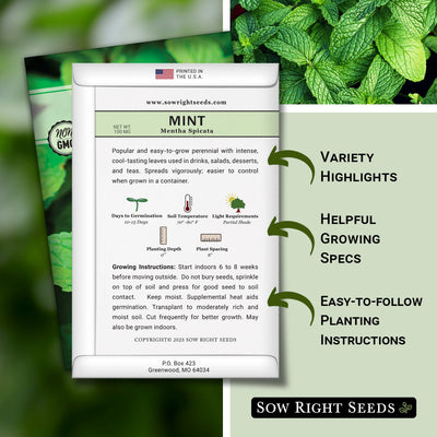 mint seed packet includes variety highlights helpful growing specs easy to follow planting instructions sow right seeds