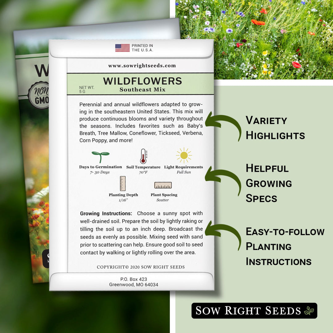easy grow wildflower seeds Sow Right Seeds - Wildflowers Seeds Mix for Planting in Southeast - Non-GMO Heirloom Varieties to Grow a Wild Flower Garden