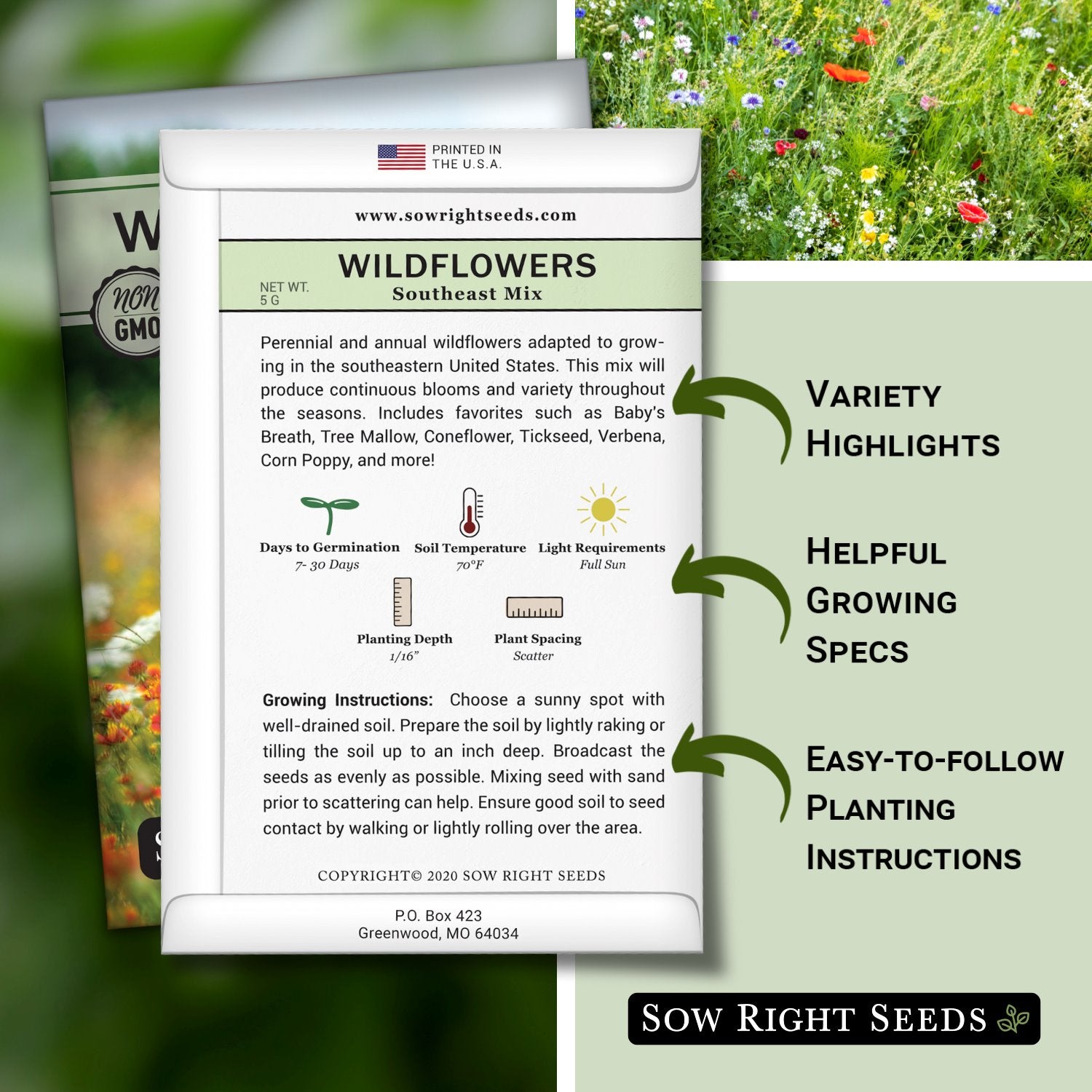 wildflower seeds for southeast Sow Right Seeds - Wildflowers Seeds Mix for Planting in Southeast - Non-GMO Heirloom Varieties to Grow a Wild Flower Garden