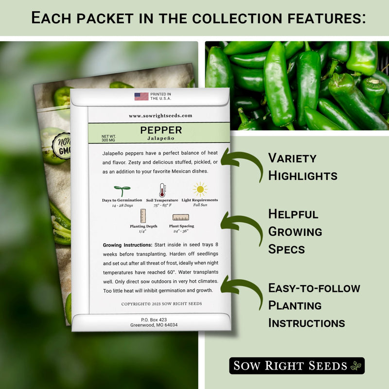 each packet in the hot pepper seed collection features variety highlights helpful growing specs easy to follow planting instructions