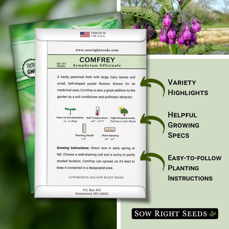 comfrey seed packet includes variety highlights helpful growing specs easy to follow planting instructions