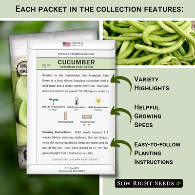 each packet in the armenian cucumber collection features variety highlights helpful growing specs easy to follow planting instructions