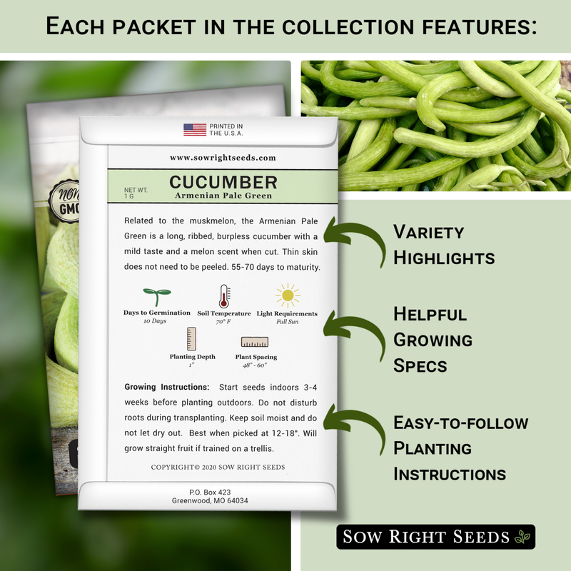 each packet in the armenian cucumber collection features variety highlights helpful growing specs easy to follow planting instructions