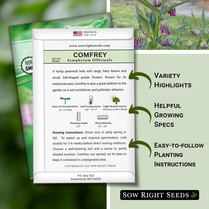 comfrey seeds for planting Sow Right Seeds - Comfrey Seeds for Planting - Non-GMO Heirloom Packet with Instructions to Plant an Outdoor or Indoor Herb Garden