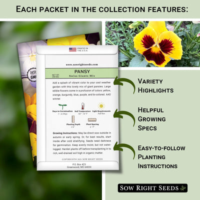 each packet in the frost hardy flowers seed collection features variety highlights helpful growing specs easy to follow planting instructions