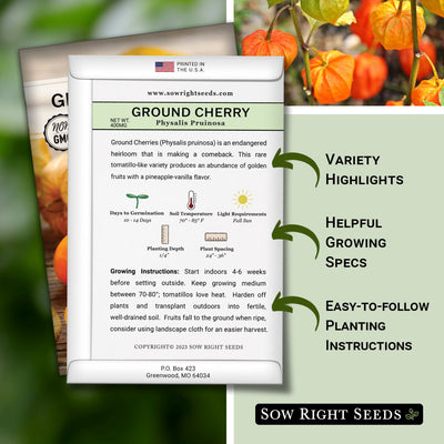 ground cherries seed packet includes variety highlights helpful growing specs easy to follow planting instructions