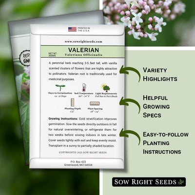 valerian seed packet includes variety highlights helpful growing specs easy to follow planting instructions