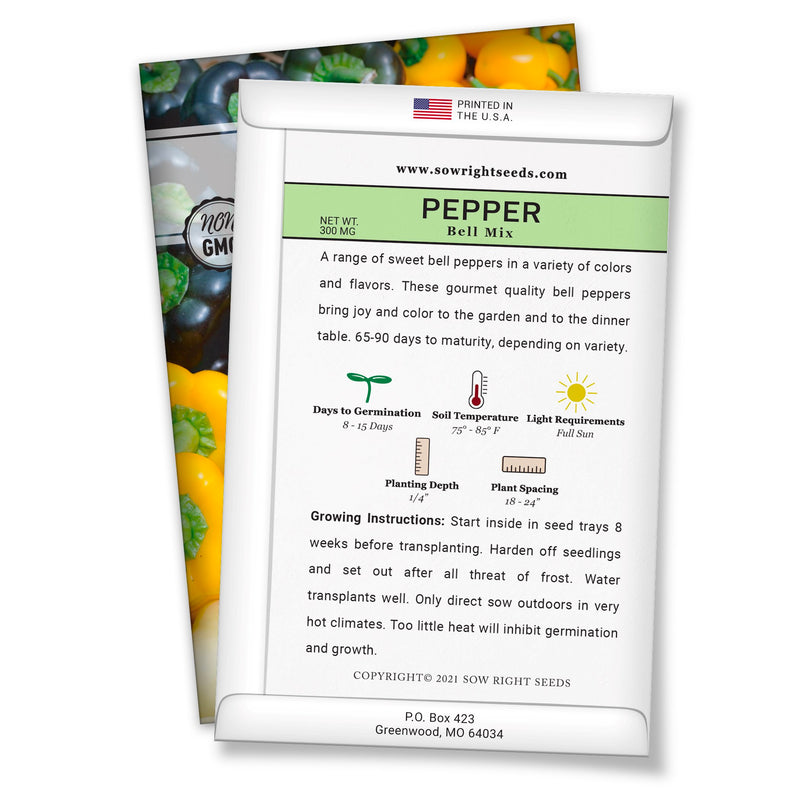 bell mix pepper seed packet includes planting specs and easy to follow growing instructions