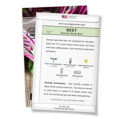 detroit dark red beet seed packet includes product description and growing instructions