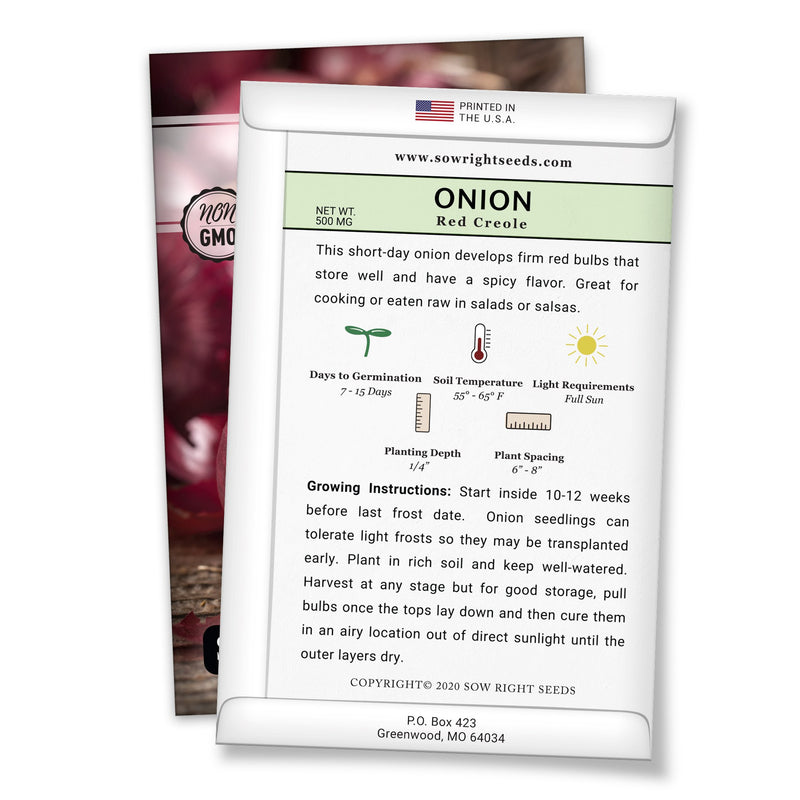 onion red creole seed packet includes product description and growing instructions