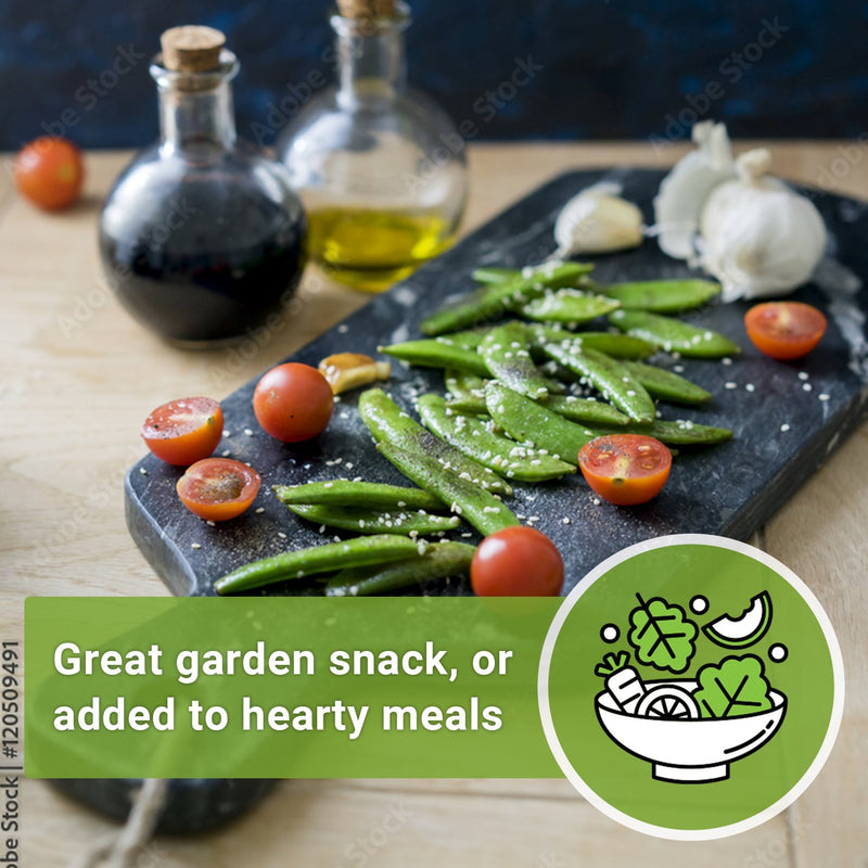 freshly served sugar snap peas great garden snack, or added to hearty meals