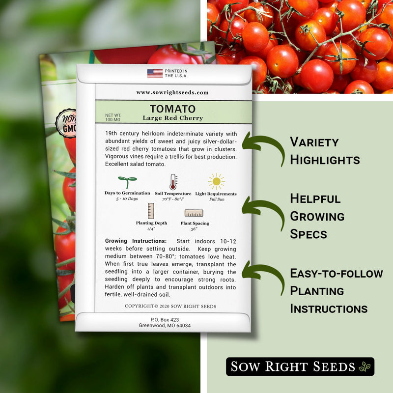 how to grow the best large red cherry tomato plants with variety highlights, helpful growing specs, and easy to follow planting instructions
