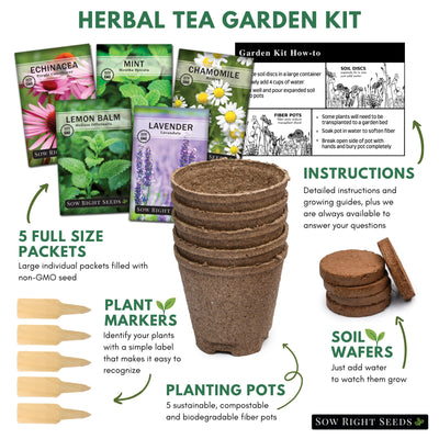 herbal tea garden growing kit with materials to grow a herb garden